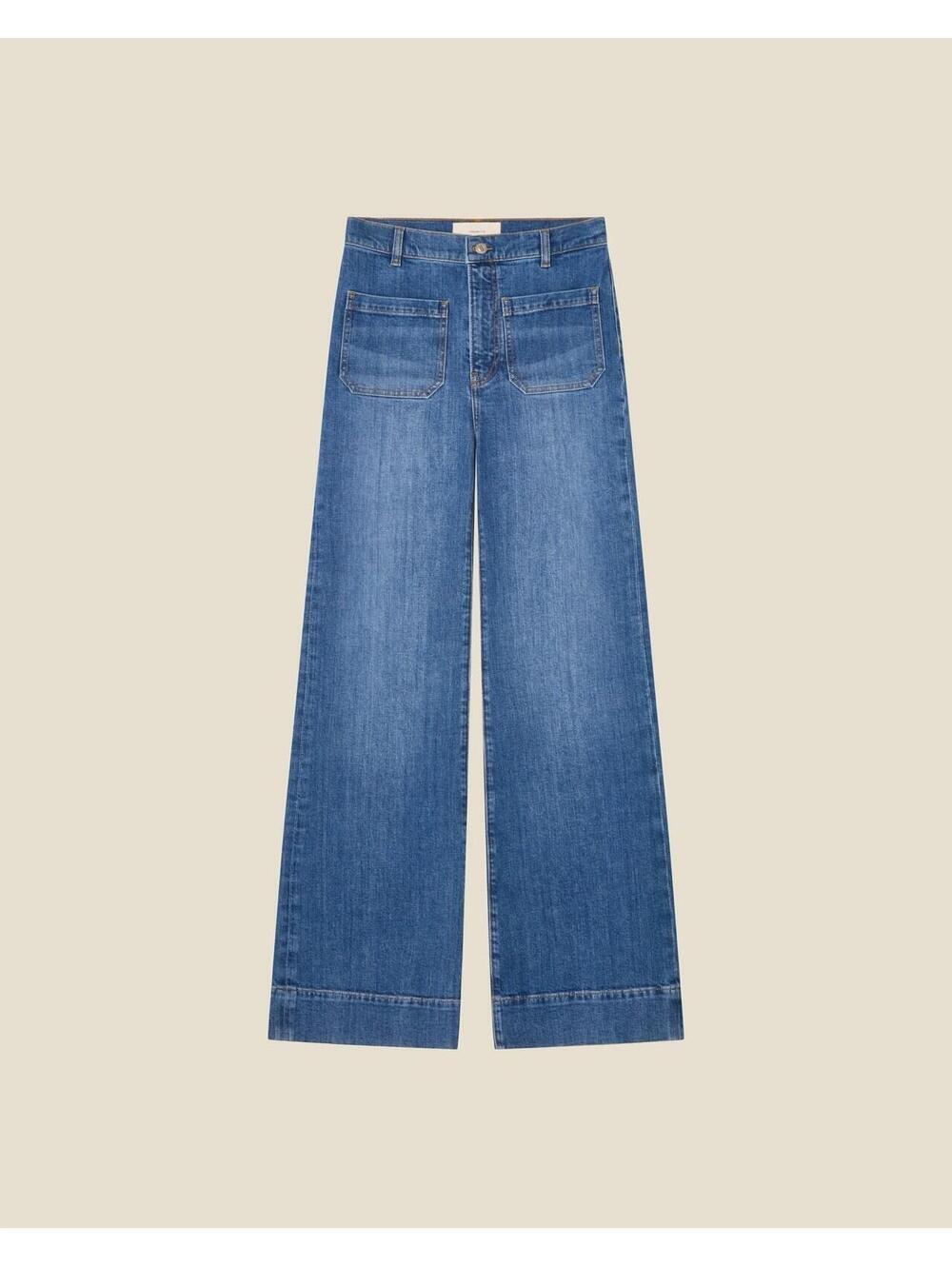 Jeanerica St. Monica Cropped Wide Leg Jeans Blue Denim Size 28 EUC